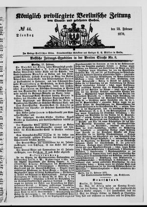 Königlich privilegirte Berlinische Zeitung von Staats- und gelehrten Sachen vom 22.02.1870