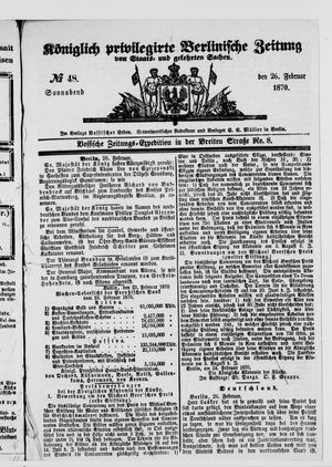 Königlich privilegirte Berlinische Zeitung von Staats- und gelehrten Sachen on Feb 26, 1870