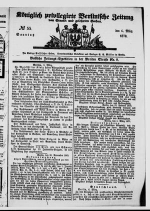 Königlich privilegirte Berlinische Zeitung von Staats- und gelehrten Sachen vom 06.03.1870