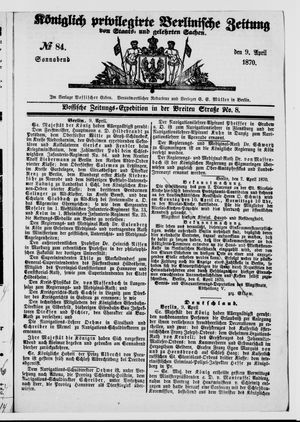 Königlich privilegirte Berlinische Zeitung von Staats- und gelehrten Sachen vom 09.04.1870