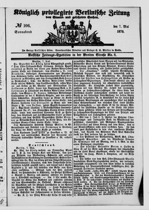 Königlich privilegirte Berlinische Zeitung von Staats- und gelehrten Sachen vom 07.05.1870