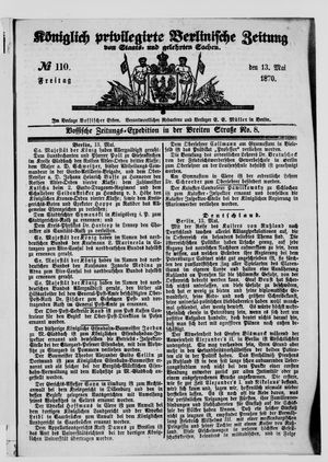 Königlich privilegirte Berlinische Zeitung von Staats- und gelehrten Sachen vom 13.05.1870