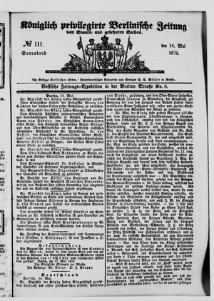 Königlich privilegirte Berlinische Zeitung von Staats- und gelehrten Sachen on May 14, 1870