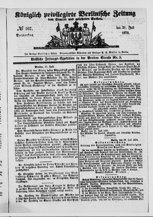 Königlich privilegirte Berlinische Zeitung von Staats- und gelehrten Sachen on Jul 21, 1870