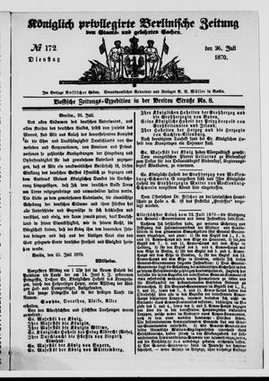 Königlich privilegirte Berlinische Zeitung von Staats- und gelehrten Sachen on Jul 26, 1870