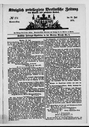 Königlich privilegirte Berlinische Zeitung von Staats- und gelehrten Sachen vom 28.07.1870