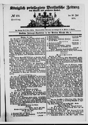 Königlich privilegirte Berlinische Zeitung von Staats- und gelehrten Sachen vom 29.07.1870