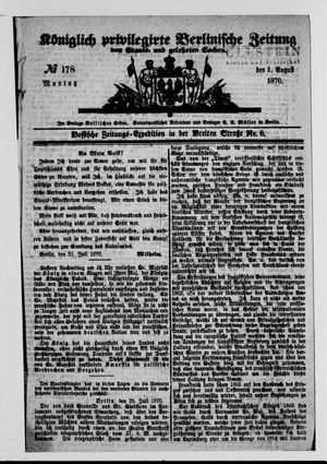 Königlich privilegirte Berlinische Zeitung von Staats- und gelehrten Sachen vom 01.08.1870
