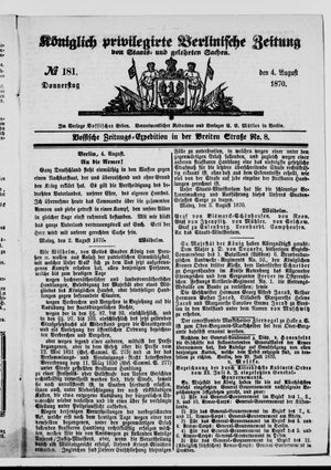 Königlich privilegirte Berlinische Zeitung von Staats- und gelehrten Sachen vom 04.08.1870