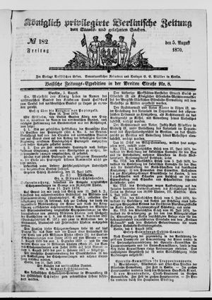 Königlich privilegirte Berlinische Zeitung von Staats- und gelehrten Sachen on Aug 5, 1870