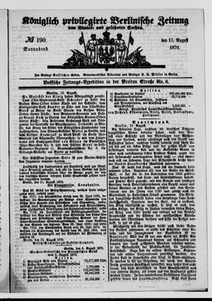 Königlich privilegirte Berlinische Zeitung von Staats- und gelehrten Sachen on Aug 13, 1870