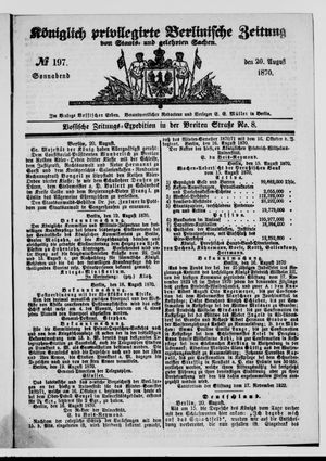 Königlich privilegirte Berlinische Zeitung von Staats- und gelehrten Sachen on Aug 20, 1870