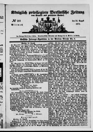 Königlich privilegirte Berlinische Zeitung von Staats- und gelehrten Sachen on Aug 24, 1870