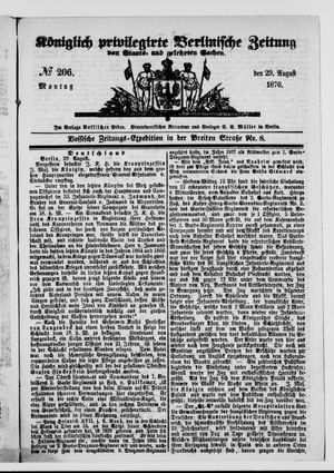 Königlich privilegirte Berlinische Zeitung von Staats- und gelehrten Sachen on Aug 29, 1870