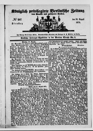 Königlich privilegirte Berlinische Zeitung von Staats- und gelehrten Sachen on Aug 30, 1870