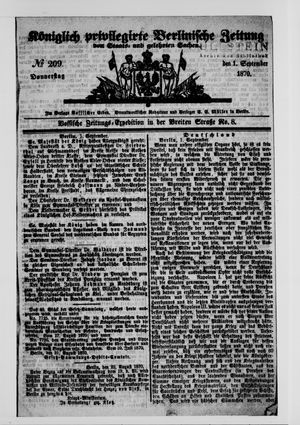 Königlich privilegirte Berlinische Zeitung von Staats- und gelehrten Sachen vom 01.09.1870