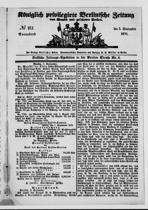Königlich privilegirte Berlinische Zeitung von Staats- und gelehrten Sachen on Sep 3, 1870