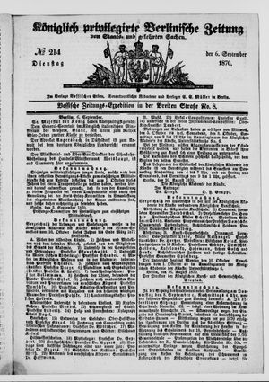 Königlich privilegirte Berlinische Zeitung von Staats- und gelehrten Sachen vom 06.09.1870