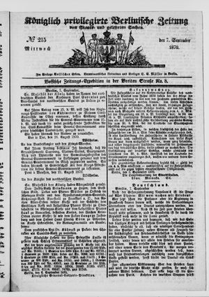 Königlich privilegirte Berlinische Zeitung von Staats- und gelehrten Sachen vom 07.09.1870