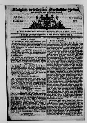 Königlich privilegirte Berlinische Zeitung von Staats- und gelehrten Sachen vom 08.09.1870
