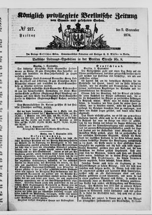 Königlich privilegirte Berlinische Zeitung von Staats- und gelehrten Sachen vom 09.09.1870