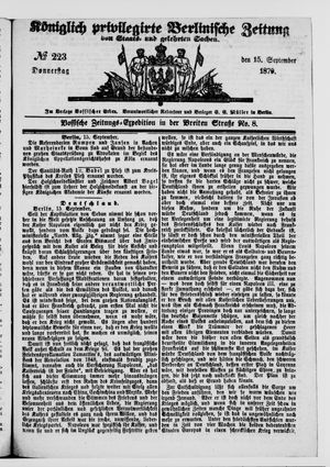 Königlich privilegirte Berlinische Zeitung von Staats- und gelehrten Sachen vom 15.09.1870