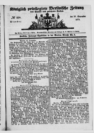 Königlich privilegirte Berlinische Zeitung von Staats- und gelehrten Sachen vom 20.09.1870
