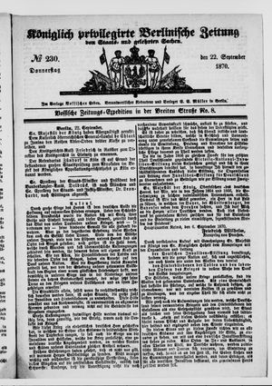Königlich privilegirte Berlinische Zeitung von Staats- und gelehrten Sachen vom 22.09.1870