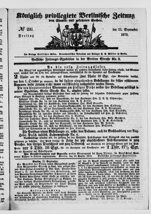 Königlich privilegirte Berlinische Zeitung von Staats- und gelehrten Sachen vom 23.09.1870