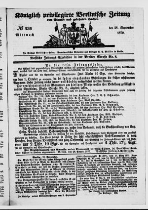 Königlich privilegirte Berlinische Zeitung von Staats- und gelehrten Sachen vom 28.09.1870