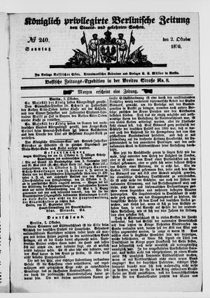 Königlich privilegirte Berlinische Zeitung von Staats- und gelehrten Sachen vom 02.10.1870