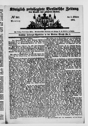 Königlich privilegirte Berlinische Zeitung von Staats- und gelehrten Sachen vom 03.10.1870