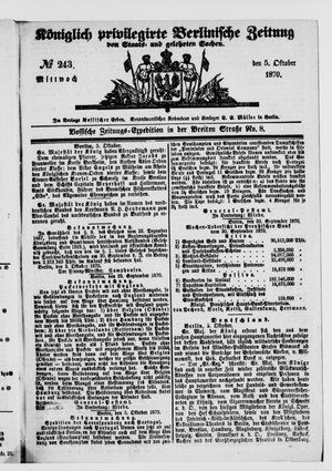 Königlich privilegirte Berlinische Zeitung von Staats- und gelehrten Sachen vom 05.10.1870