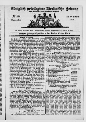Königlich privilegirte Berlinische Zeitung von Staats- und gelehrten Sachen on Oct 20, 1870