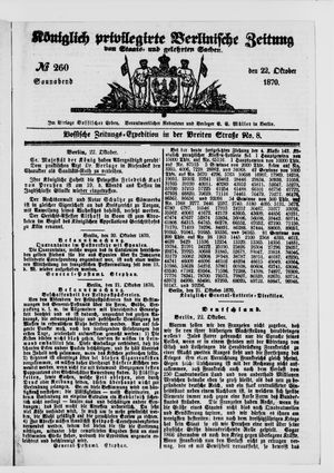 Königlich privilegirte Berlinische Zeitung von Staats- und gelehrten Sachen vom 22.10.1870