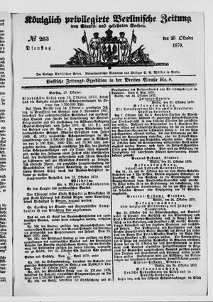 Königlich privilegirte Berlinische Zeitung von Staats- und gelehrten Sachen vom 25.10.1870
