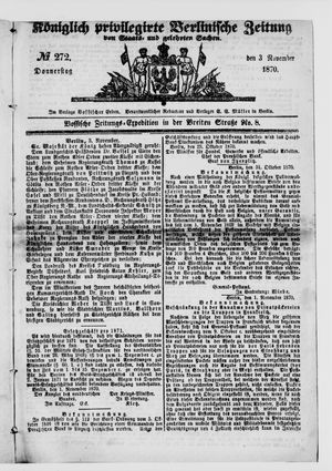 Königlich privilegirte Berlinische Zeitung von Staats- und gelehrten Sachen vom 03.11.1870