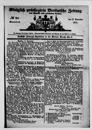 Königlich privilegirte Berlinische Zeitung von Staats- und gelehrten Sachen vom 12.11.1870