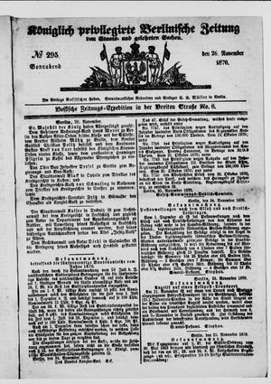 Königlich privilegirte Berlinische Zeitung von Staats- und gelehrten Sachen vom 26.11.1870