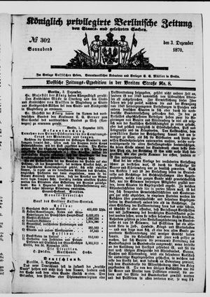 Königlich privilegirte Berlinische Zeitung von Staats- und gelehrten Sachen on Dec 3, 1870