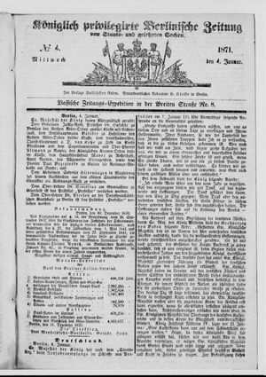 Königlich privilegirte Berlinische Zeitung von Staats- und gelehrten Sachen vom 04.01.1871