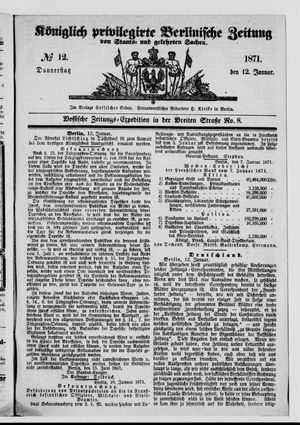 Königlich privilegirte Berlinische Zeitung von Staats- und gelehrten Sachen vom 12.01.1871
