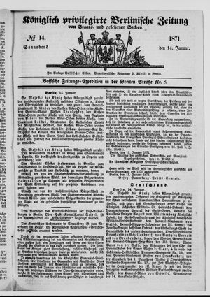 Königlich privilegirte Berlinische Zeitung von Staats- und gelehrten Sachen vom 14.01.1871