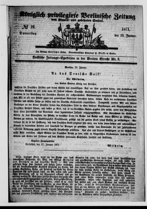 Königlich privilegirte Berlinische Zeitung von Staats- und gelehrten Sachen vom 19.01.1871