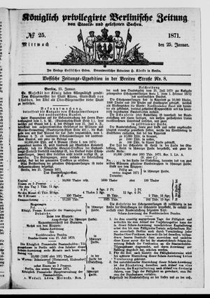 Königlich privilegirte Berlinische Zeitung von Staats- und gelehrten Sachen vom 25.01.1871