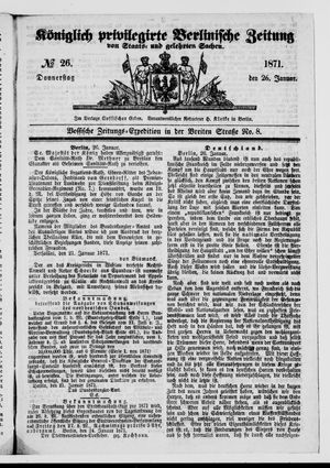 Königlich privilegirte Berlinische Zeitung von Staats- und gelehrten Sachen vom 26.01.1871