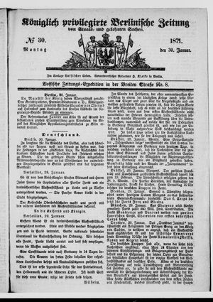 Königlich privilegirte Berlinische Zeitung von Staats- und gelehrten Sachen vom 30.01.1871