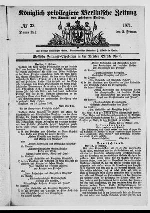 Königlich privilegirte Berlinische Zeitung von Staats- und gelehrten Sachen vom 02.02.1871