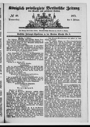 Königlich privilegirte Berlinische Zeitung von Staats- und gelehrten Sachen on Feb 9, 1871