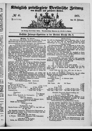 Königlich privilegirte Berlinische Zeitung von Staats- und gelehrten Sachen vom 10.02.1871